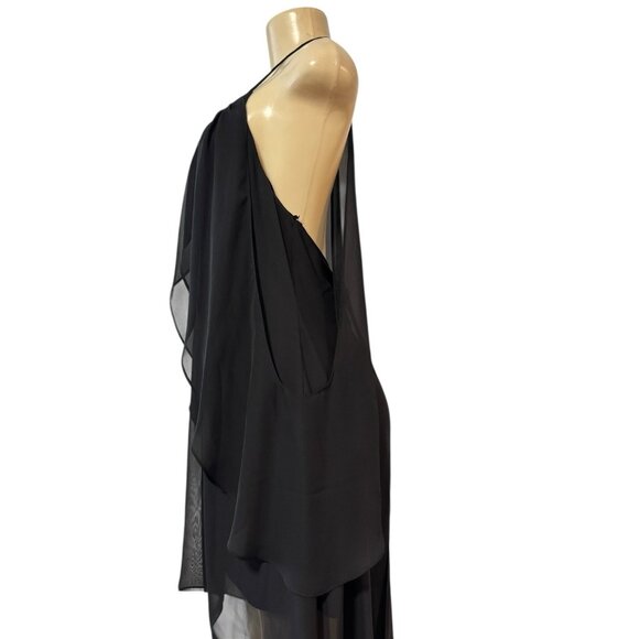 Adrianna Papell "Hailey" Black Halter‎ Evening Gown Asymmetrical Hi Lo Layered 8 - Picture 6 of 14